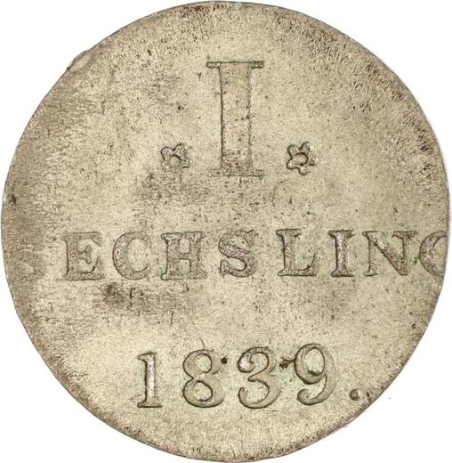 Реверс монеты - Сехслинг (6 пфеннигов) 1839 года H.S.K. - цена  монеты - Гамбург, Вольный город