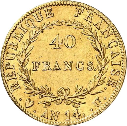 Реверс монеты - 40 франков AN 14 (1805-1806) года U Тулуза - цена золотой монеты - Франция, Наполеон I