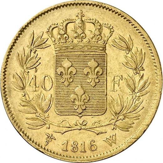 Reverse 40 Francs 1816 W "Type 1816-1824" Lille - France, Louis XVIII