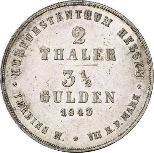 Reverso 2 táleros 1843 - valor de la moneda de plata - Hesse-Cassel, Guillermo II