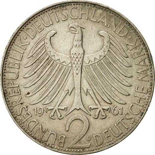 Реверс монеты - 2 марки 1961 года D "Планк" - цена  монеты - Германия, ФРГ