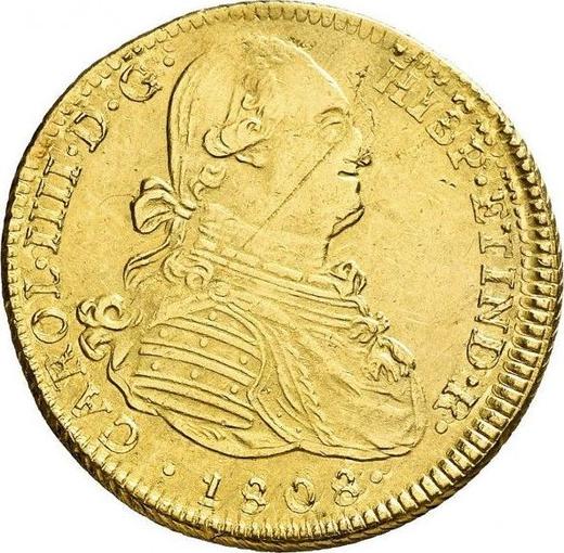 Аверс монеты - 4 эскудо 1808 года JP - цена золотой монеты - Перу, Карл IV