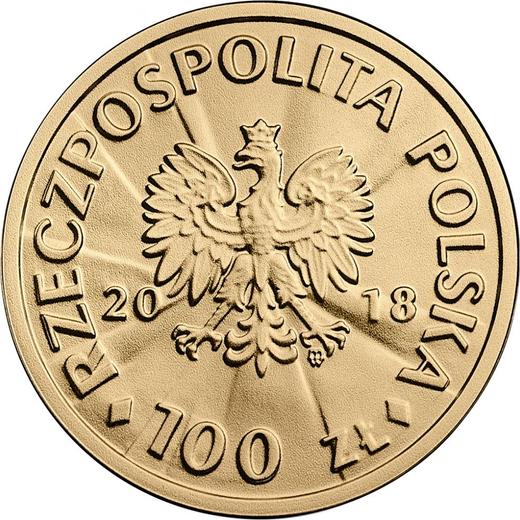 Аверс монеты - 100 злотых 2018 года "Игнаций Ян Падеревский" - цена золотой монеты - Польша, III Республика после деноминации