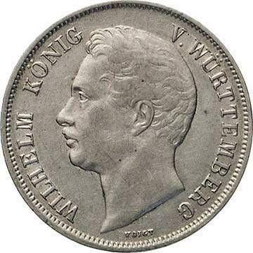 Аверс монеты - 1 гульден 1842 года - цена серебряной монеты - Вюртемберг, Вильгельм I