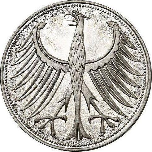 Реверс монеты - 5 марок 1965 года D - цена серебряной монеты - Германия, ФРГ