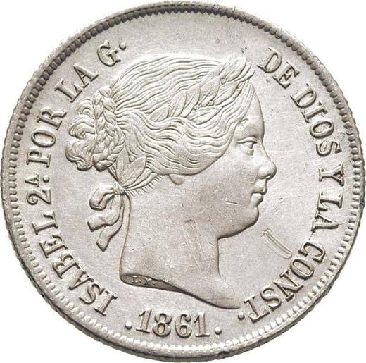 Аверс монеты - 4 реала 1861 года Шестиконечные звёзды - цена серебряной монеты - Испания, Изабелла II