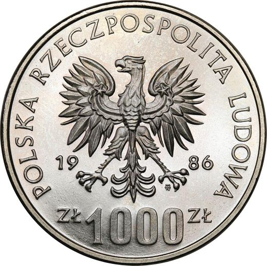 Аверс монеты - Пробные 1000 злотых 1986 года MW "Национальный акт помощи школе" Никель - цена  монеты - Польша, Народная Республика