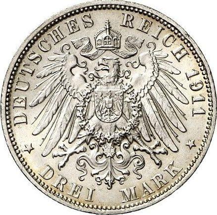 Reverso 3 marcos 1911 J "Hamburg" - valor de la moneda de plata - Alemania, Imperio alemán