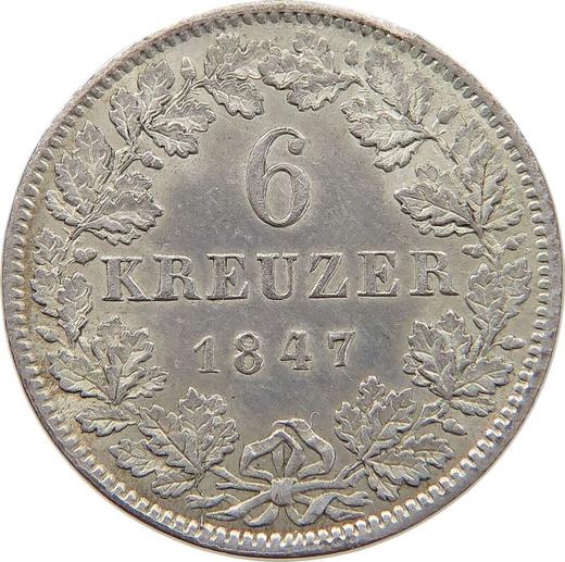 Rewers monety - 6 krajcarów 1847 - cena srebrnej monety - Hesja-Darmstadt, Ludwik II