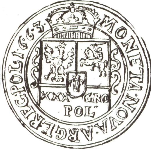 Reverse Pattern 1 Zloty (30 Groszy) 1663 - Silver Coin Value - Poland, John II Casimir