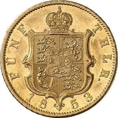 Rewers monety - 5 talarów 1853 B "Typ 1853-1856" - cena złotej monety - Hanower, Jerzy V
