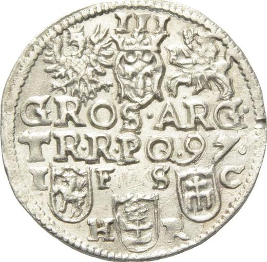 Реверс монеты - Трояк (3 гроша) 1597 года IF SC HR "Быдгощский монетный двор" - цена серебряной монеты - Польша, Сигизмунд III Ваза