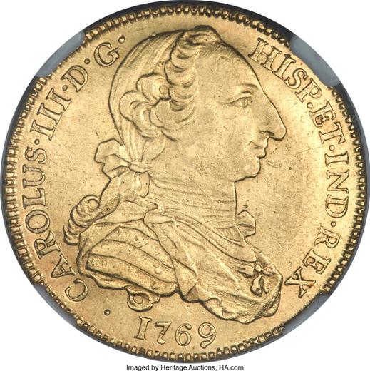 Аверс монеты - 4 эскудо 1769 года Mo MF - цена золотой монеты - Мексика, Карл III
