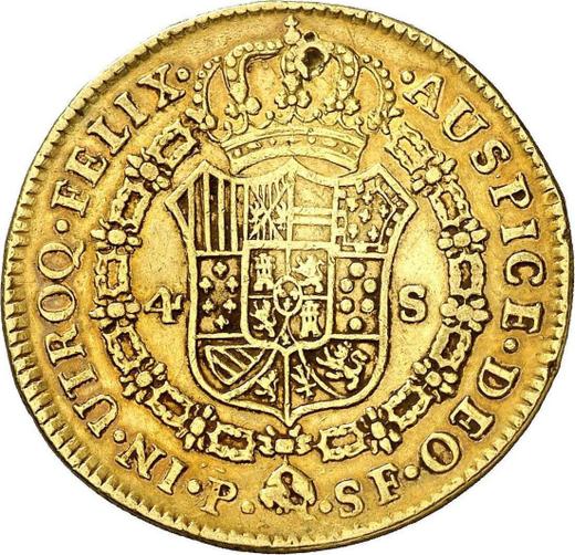 Реверс монеты - 4 эскудо 1782 года P SF - цена золотой монеты - Колумбия, Карл III