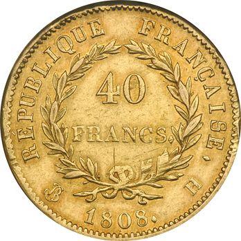 Reverse 40 Francs 1808 H "Type 1807-1808" La Rochelle - Gold Coin Value - France, Napoleon I