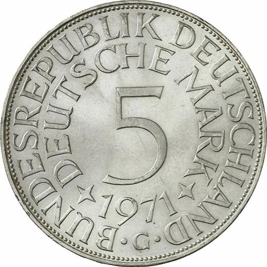 Аверс монеты - 5 марок 1971 года G - цена серебряной монеты - Германия, ФРГ