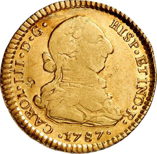 Аверс монеты - 2 эскудо 1787 года So DA - цена золотой монеты - Чили, Карл III
