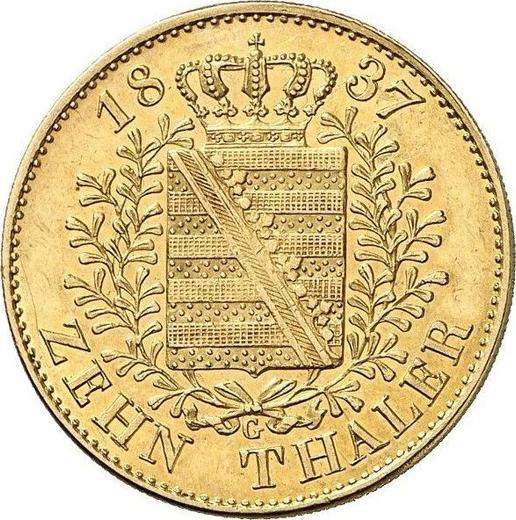 Reverso 10 táleros 1837 G - valor de la moneda de oro - Sajonia, Federico Augusto II
