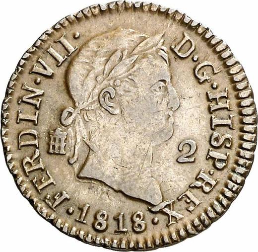 Anverso 2 maravedíes 1818 "Tipo 1816-1833" - valor de la moneda  - España, Fernando VII