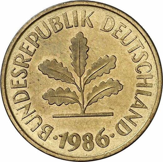 Реверс монеты - 5 пфеннигов 1986 года F - цена  монеты - Германия, ФРГ