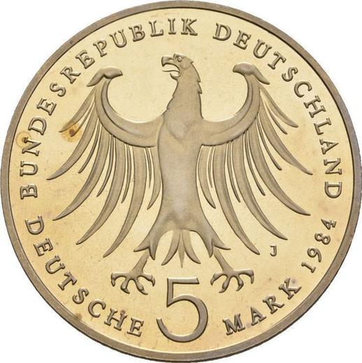 Reverso 5 marcos 1984 J "Mendelssohn" - valor de la moneda  - Alemania, RFA
