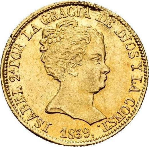 Awers monety - 80 réales 1839 B PS - cena złotej monety - Hiszpania, Izabela II