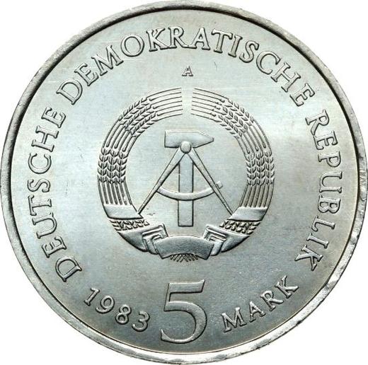 Reverso 5 marcos 1983 A "Casa de Martín Lutero" - valor de la moneda  - Alemania, República Democrática Alemana (RDA)