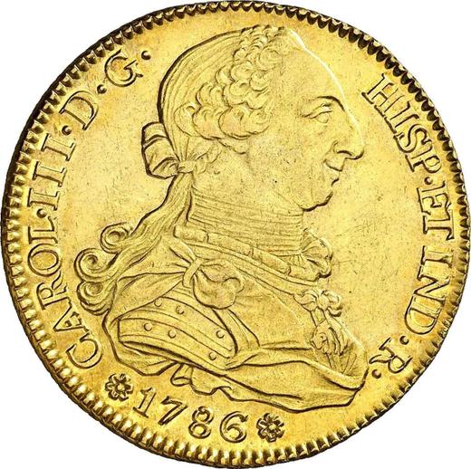 Аверс монеты - 8 эскудо 1786 года S C - цена золотой монеты - Испания, Карл III