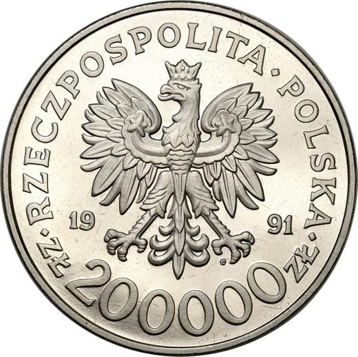 Аверс монеты - Пробные 200000 злотых 1991 года MW ET "Олимпийские игры в Барселоне (штангист)" Никель - цена  монеты - Польша, III Республика до деноминации