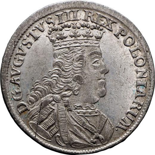 Аверс монеты - Шестак (6 грошей) 1754 года EC "Коронный" - цена серебряной монеты - Польша, Август III