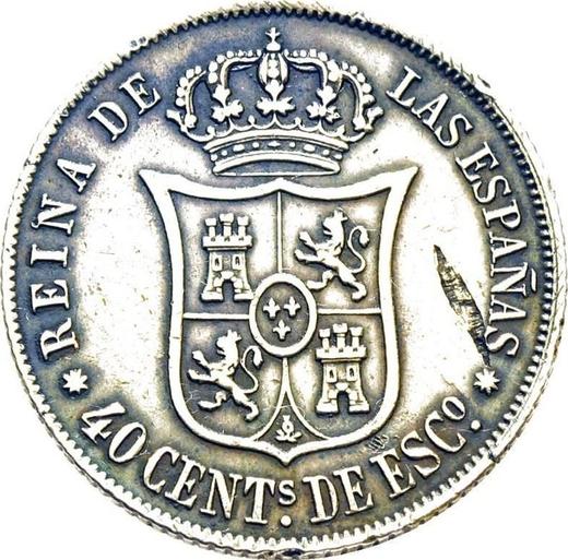 Реверс монеты - 40 сентимо эскудо 1865 года Восьмиконечные звёзды - цена серебряной монеты - Испания, Изабелла II