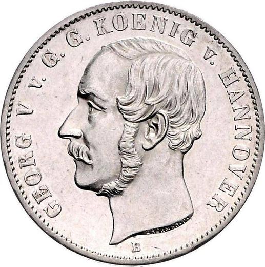 Аверс монеты - Талер 1855 года B - цена серебряной монеты - Ганновер, Георг V