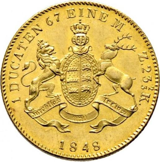Реверс монеты - Дукат 1848 года A.D. - цена золотой монеты - Вюртемберг, Вильгельм I