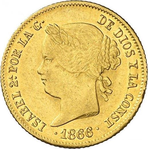 Аверс монеты - 4 песо 1866 года - цена золотой монеты - Филиппины, Изабелла II