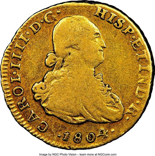 Аверс монеты - 1 эскудо 1804 года JP - цена золотой монеты - Перу, Карл IV