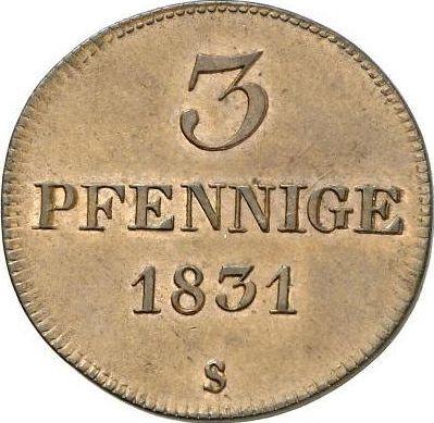 Реверс монеты - 3 пфеннига 1831 года S - цена  монеты - Саксония-Альбертина, Антон