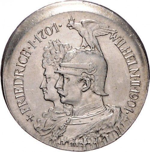 Аверс монеты - 2 марки 1901 года A "Пруссия" 200 лет Пруссии Смещение штемпеля - цена серебряной монеты - Германия, Германская Империя