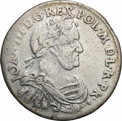 Аверс монеты - Орт (18 грошей) 1678 года "Щит вогнутый" Розетки - цена серебряной монеты - Польша, Ян III Собеский