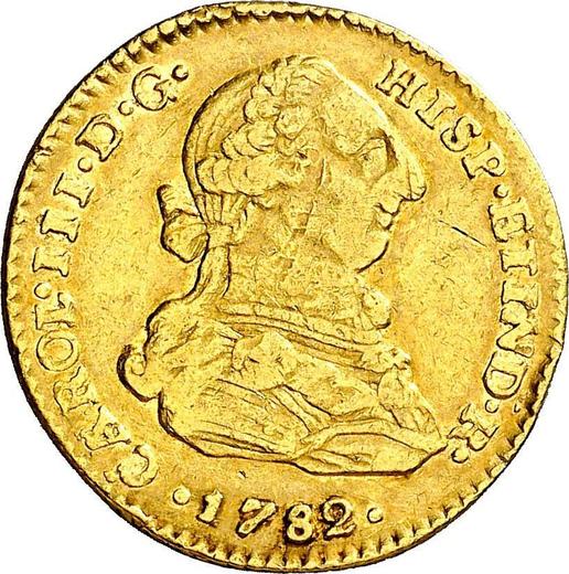 Аверс монеты - 2 эскудо 1782 года NR JJ - цена золотой монеты - Колумбия, Карл III