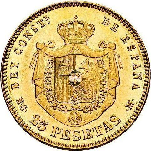 Реверс монеты - 25 песет 1882 года MSM - цена золотой монеты - Испания, Альфонсо XII