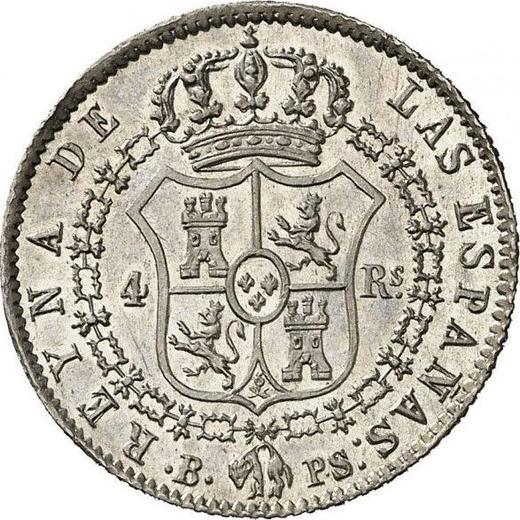Реверс монеты - 4 реала 1844 года B PS - цена серебряной монеты - Испания, Изабелла II