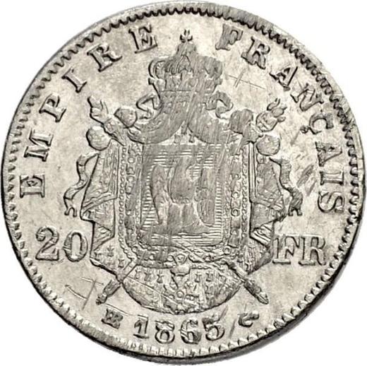Reverse 20 Francs 1865 BB "Type 1861-1870" Strasbourg Platinum - France, Napoleon III