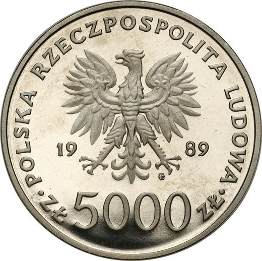 Anverso Pruebas 5000 eslotis 1989 MW ET "JuanPablo II" Níquel - valor de la moneda  - Polonia, República Popular