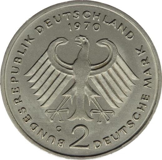 Reverse 2 Mark 1970 G "Theodor Heuss" -  Coin Value - Germany, FRG