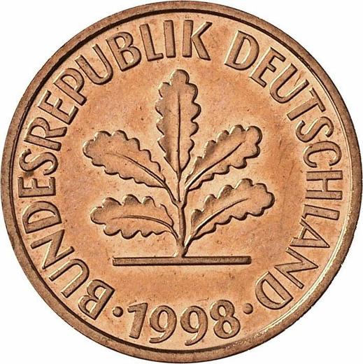 Reverso 2 Pfennige 1998 F - valor de la moneda  - Alemania, RFA