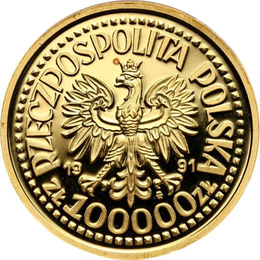 Аверс монеты - Пробные 100000 злотых 1991 года MW ET "Иоанн Павел II" Золото - цена золотой монеты - Польша, III Республика до деноминации