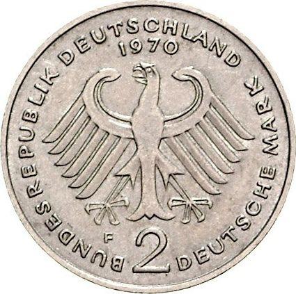 Obverse 2 Mark 1970 F "Theodor Heuss" One-sided strike -  Coin Value - Germany, FRG