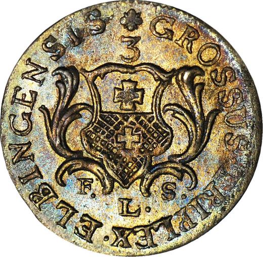 Rewers monety - Trojak 1763 FLS "Elbląski" Czyste srebro - cena srebrnej monety - Polska, August III