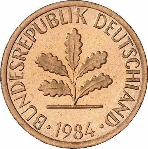 Реверс монеты - 1 пфенниг 1984 года J - цена  монеты - Германия, ФРГ