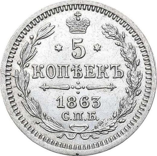 Reverso 5 kopeks 1863 СПБ АБ "Plata ley 725" - valor de la moneda de plata - Rusia, Alejandro II